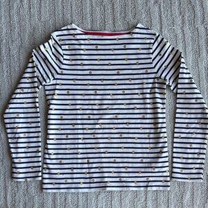 Mini Boden Navy & White Striped Long-Sleeve Breton Tee with Gold Dots size 9-10
